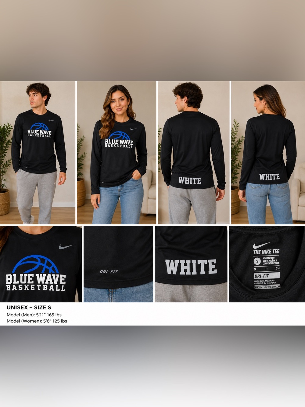 Nike Dri-FIT Blue Wave Basketball Long Sleeve Shirt Black Unisex Size S